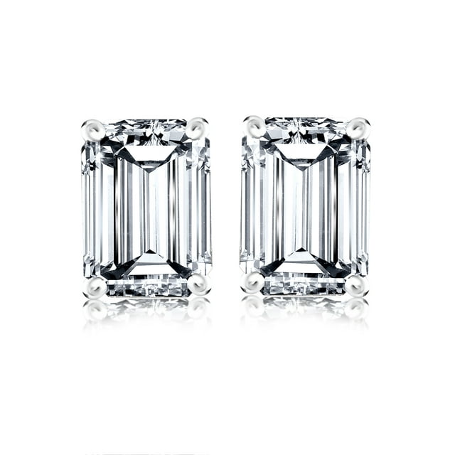 Minimalist 2 Carat Emerald Cut Moissanite Solitaire Stud Earrings In 18K Rose Gold Plating Over Silver