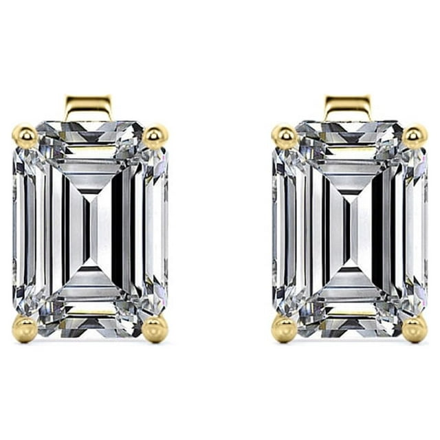 Minimalist 2 Carat Emerald Cut Moissanite Solitaire Stud Earrings In 18K Rose Gold Plating Over Silver