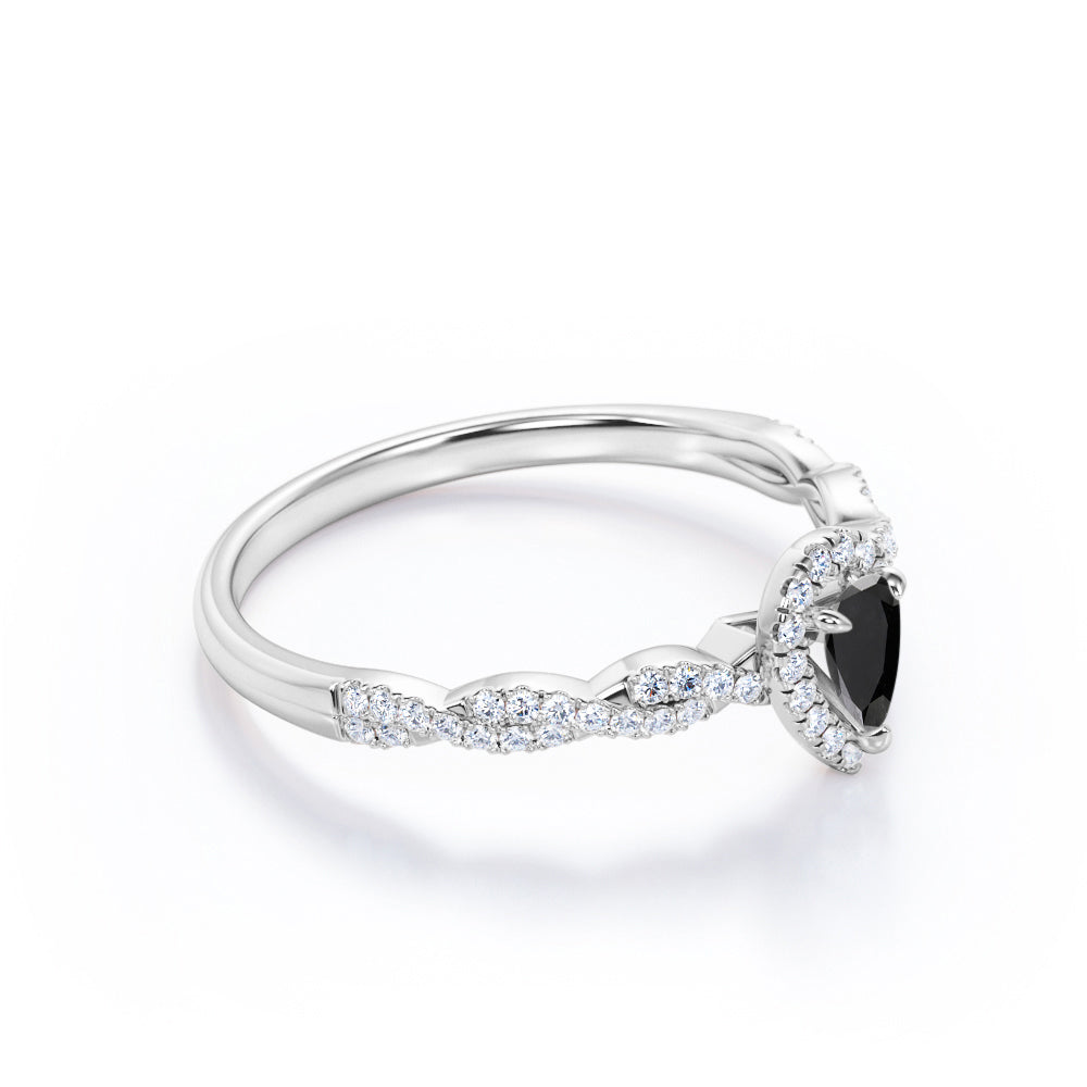 1.57 Carat Pear Cut Lab Grown Black Diamond Infinity Engagement Ring In White Gold For Her