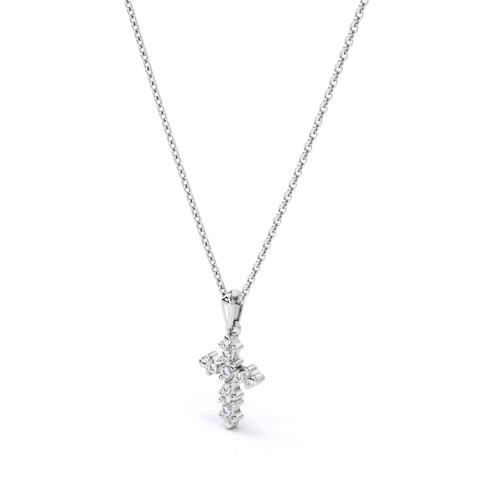 Tracery 10K Jewelry Set 0.05 TCW Diamond with Cross Pendant Necklace & Earrings