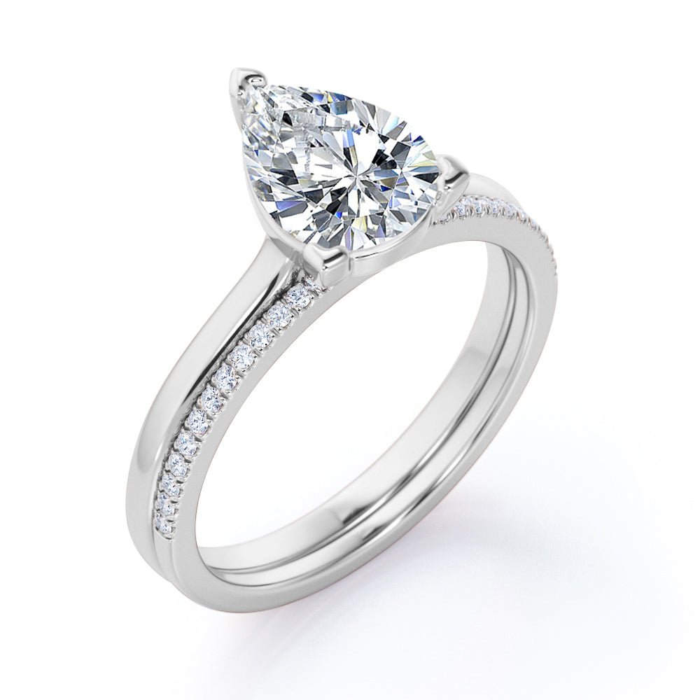 2.25 Carat Pear Cut Cubic Zirconia Solitaire Wedding Set in 18K White Gold over Brass