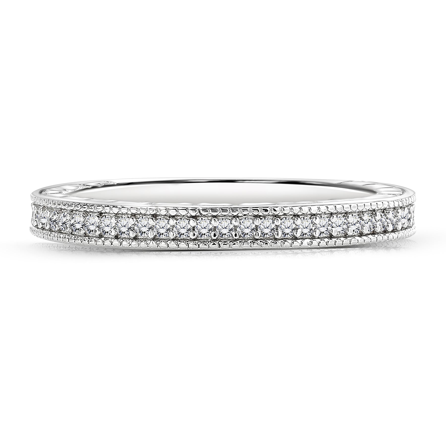 0.25 Carat Moissanite Milgrain Band - Vintage Band - 18K White Gold Over Silver