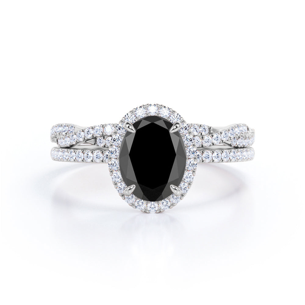 1.50 carat oval cut Black Diamond infinity wedding ring set in white gold