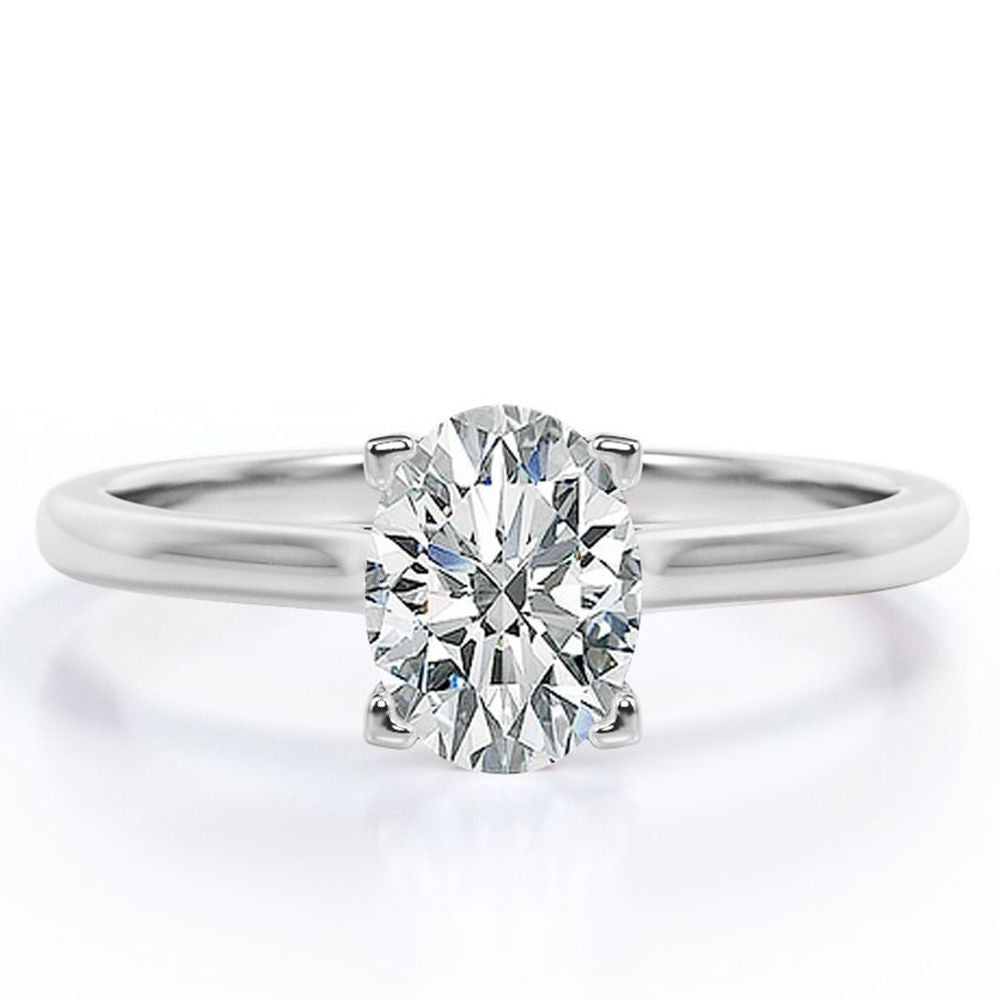 Appealing Prong 1 Carat Cubic Zirconia Oval Cut Solitaire Promise Ring in 18K White Gold Plating over Silver