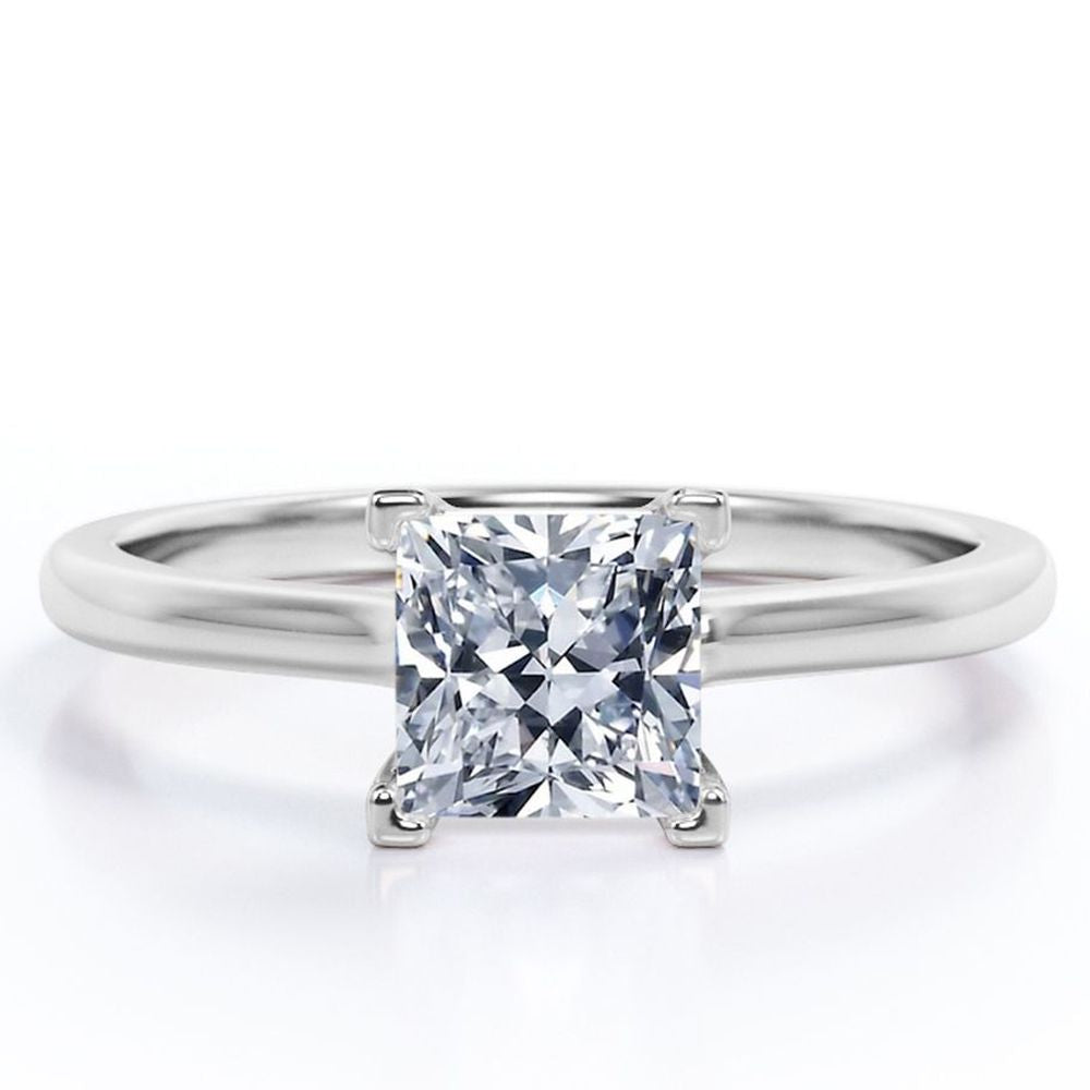 Sparkling Solitaire - 1 Carat Cubic Zirconia Princess Cut - Prong Promise Ring - 18K White Gold Plating over Silver