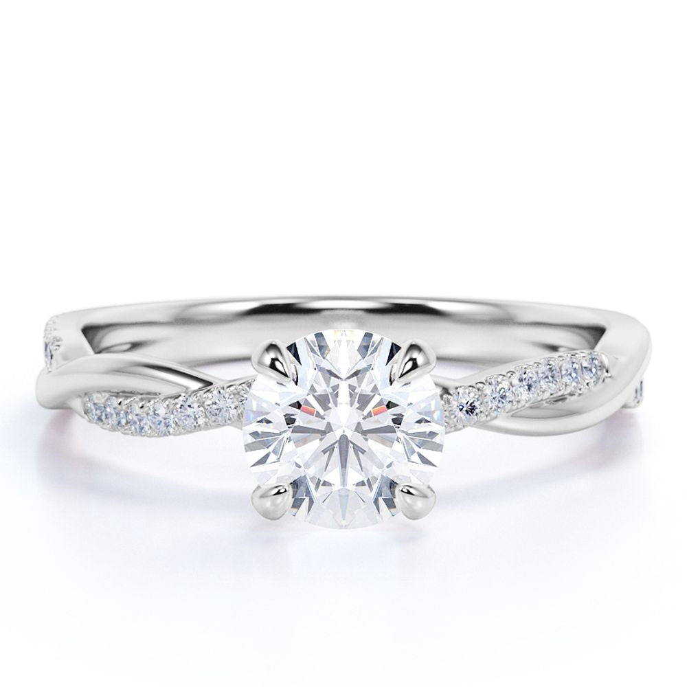 1 Carat Round cut Moissanite and Diamond infinity multi-stone Engagement Ring in 10k White Gold