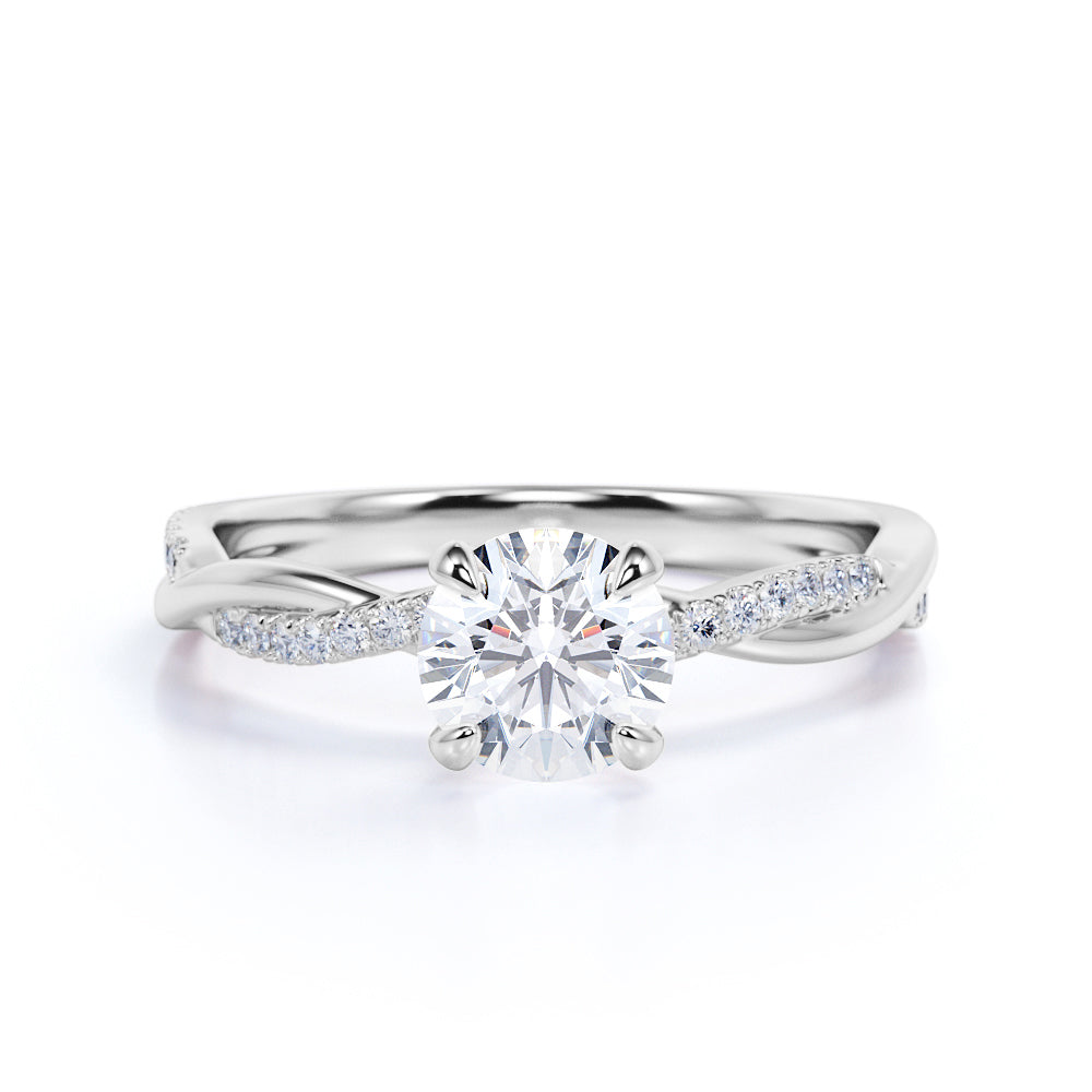 1 Carat Round cut Moissanite and Diamond infinity multi-stone Engagement Ring in 10k White Gold