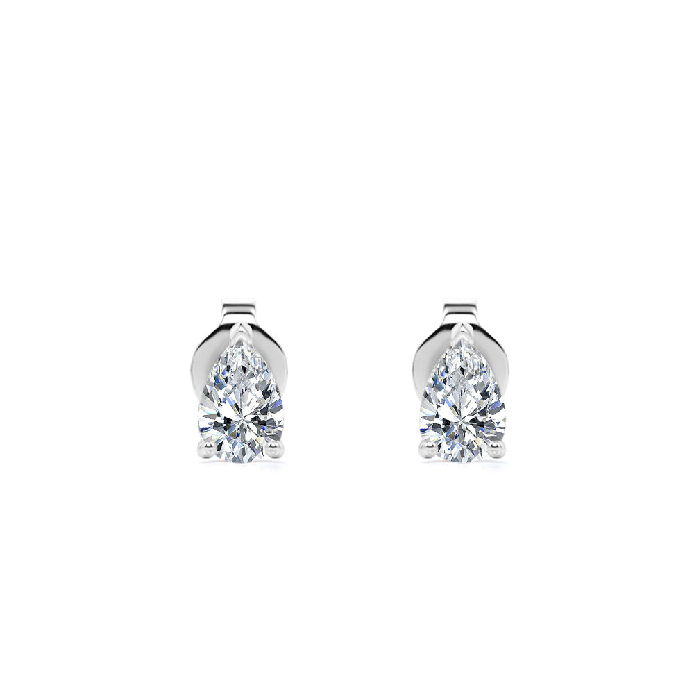 Minimalist - 0.25 Carat Teardrop Diamond - Solitaire Stud Earrings - 18K White Gold Plating Over Silver