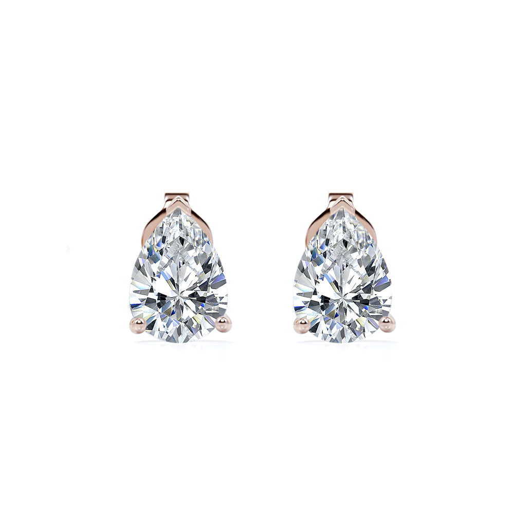 Minimalist 2 Carat Pear Cut Moissanite Solitaire Stud Earrings In 18K Rose Gold Plating Over Silver