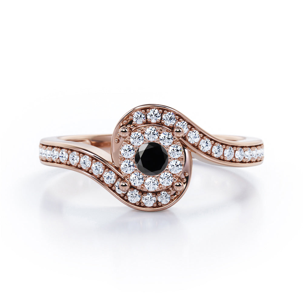 Wrapped Round 0.65 carat Round Black Diamond Bypass Engagement Ring in Rose Gold