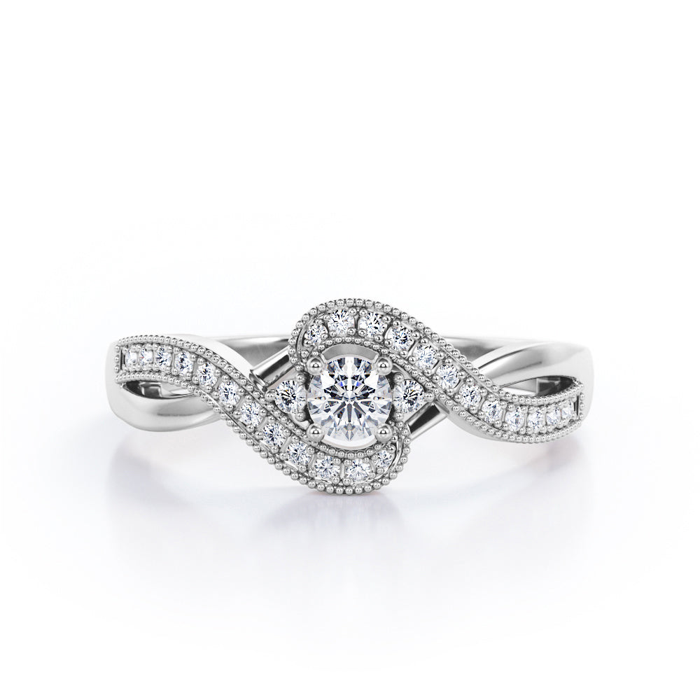 Art-Deco Infinity Tension 0.45 TCW Round-Shaped Diamond 3-Stone Pave Engagement Ring in White Gold