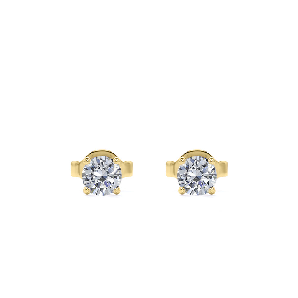 4 Prong 0.5 Carat Round Shaped Moissanite Solitaire Stud Earrings In 18K Yellow Gold Plating Over Silver