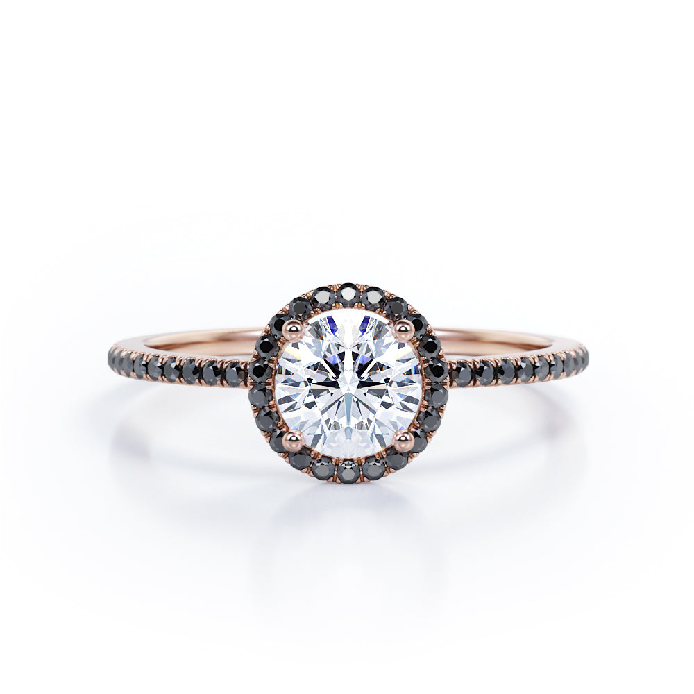 4-Prong Halo 1.5 TCW Round Shape Moissanite with Lab Created Black Diamond Pave-Style Engagement Ring in White Gold