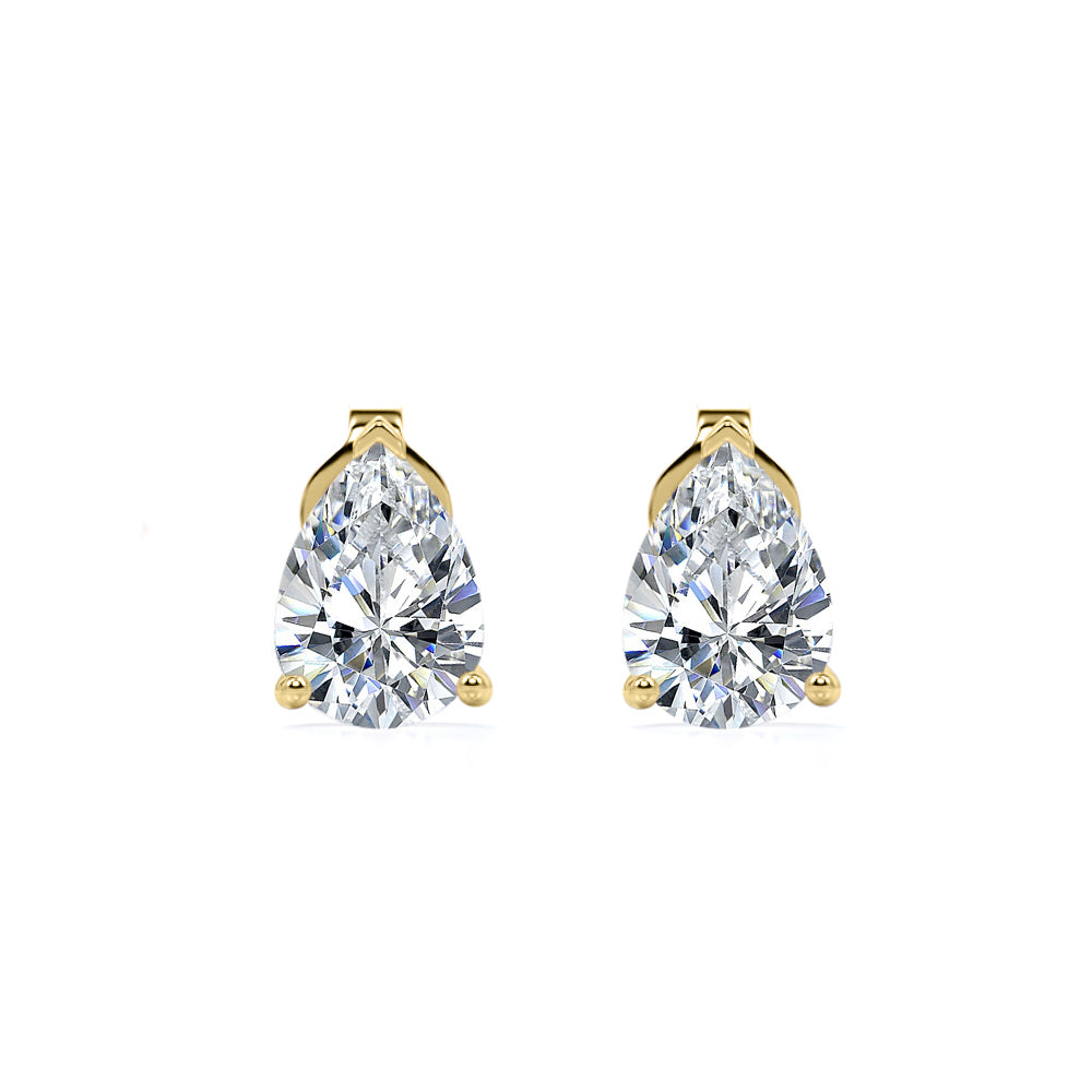 Minimalist 1 Carat Pear Cut Moissanite Solitaire Stud Earrings In 18K Yellow Gold Plating Over Silver