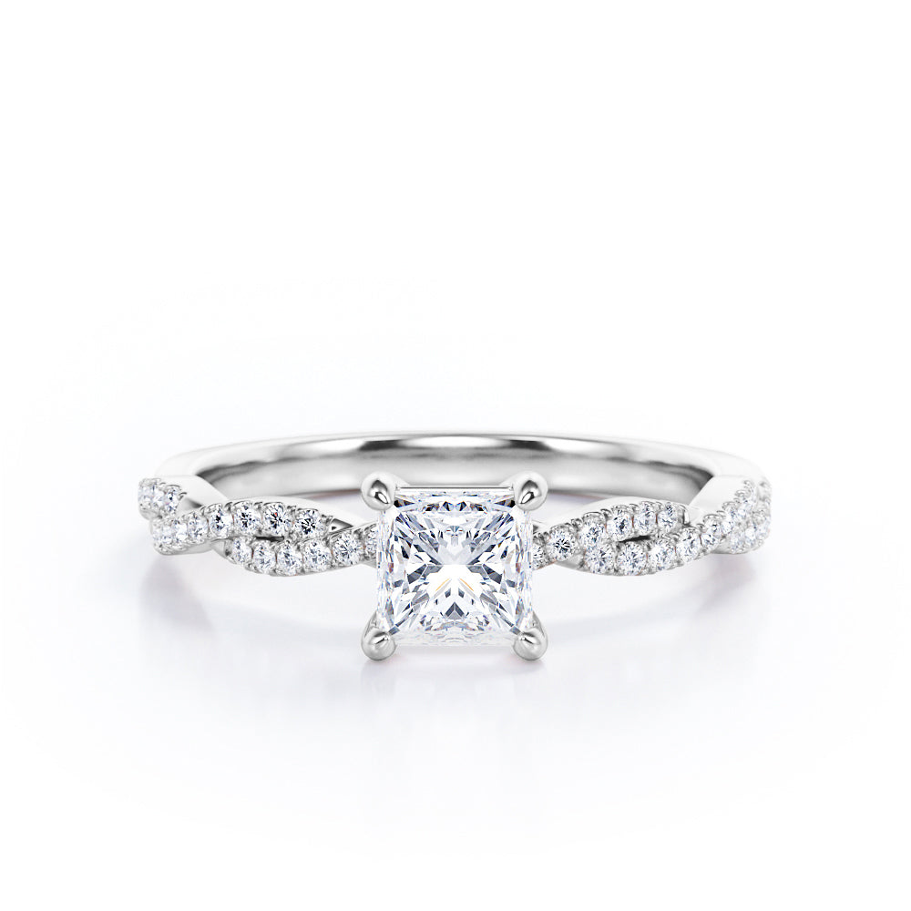 Pave-Accented Infinity 0.40 TCW Princess Cut Diamond 4-Prong Engagement Ring in White Gold