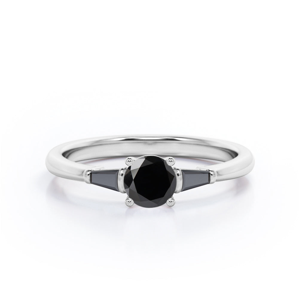 Past Present Future - 1.15 TCW Round Brilliant Cut Lab Created Black Diamond - Minimalist Engagement Ring in White Gold