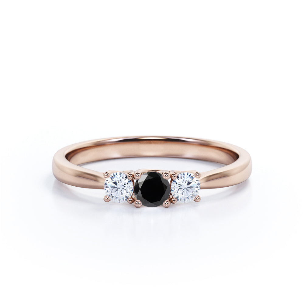 1.15 Carat Round Cut Lab Grown Black Diamond Three Stone Engagement Ring In White Gold