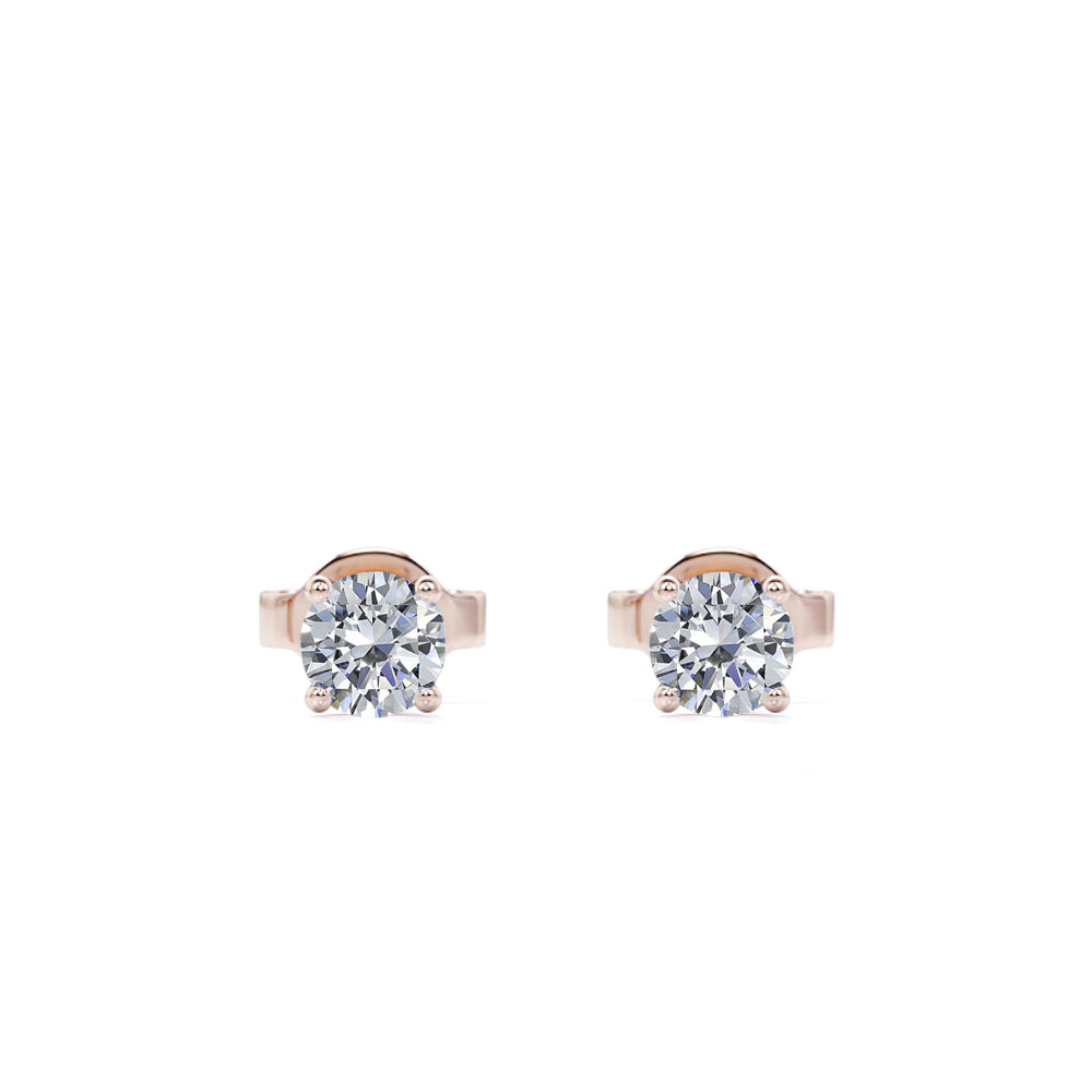 4 Prong 0.5 Carat Round Shaped Moissanite Solitaire Stud Earrings In 18K Rose Gold Plating Over Silver