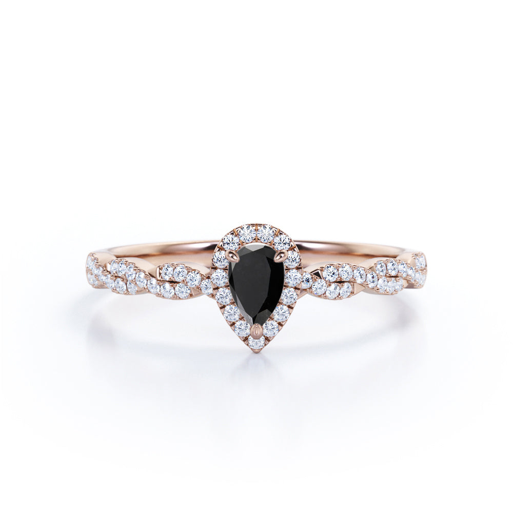 1.57 Carat Pear Cut Lab Grown Black Diamond Infinity Engagement Ring In White Gold For Her