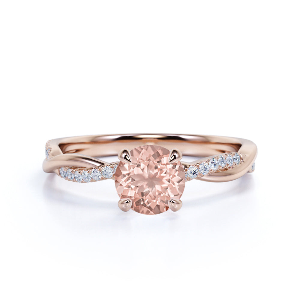 Art Deco 1 Carat Round cut Lab created morganite and Moissanite Engagement Ring in 18k Gold Over Sterling Silver