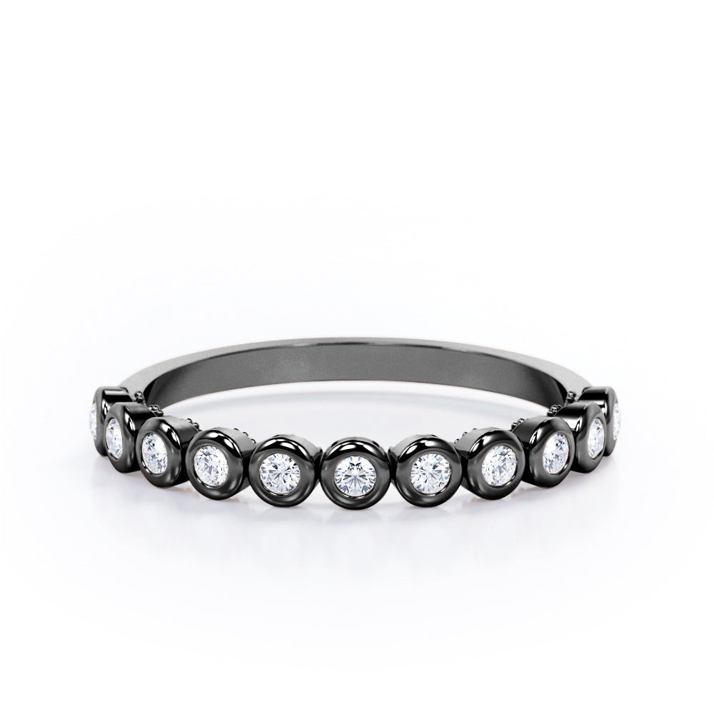 Multi-Bezel Set - 0.15 TCW Round Shaped Diamond - Semi Eternity Stackable Ring - 10K White Gold