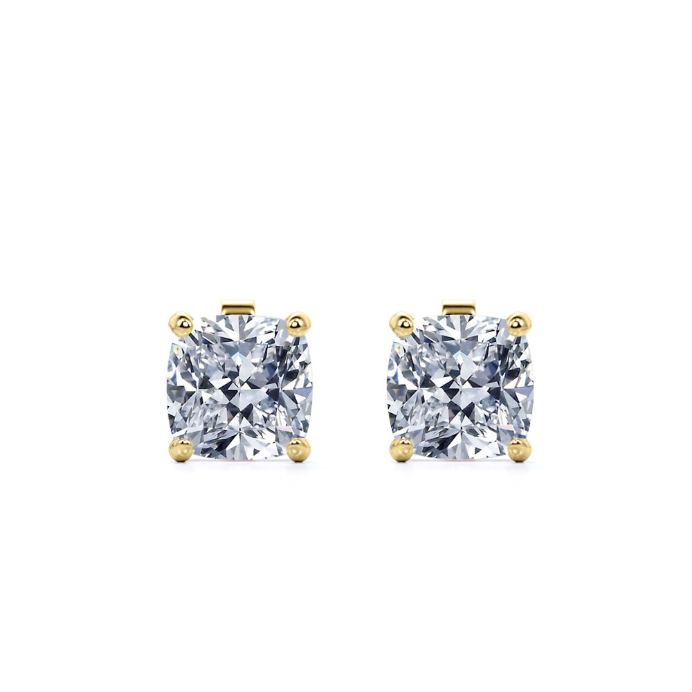 4 Prong - 1 Carat Cushion Cut Diamond - Solitaire Stud Earrings - 18K Rose Gold Plating Over Silver