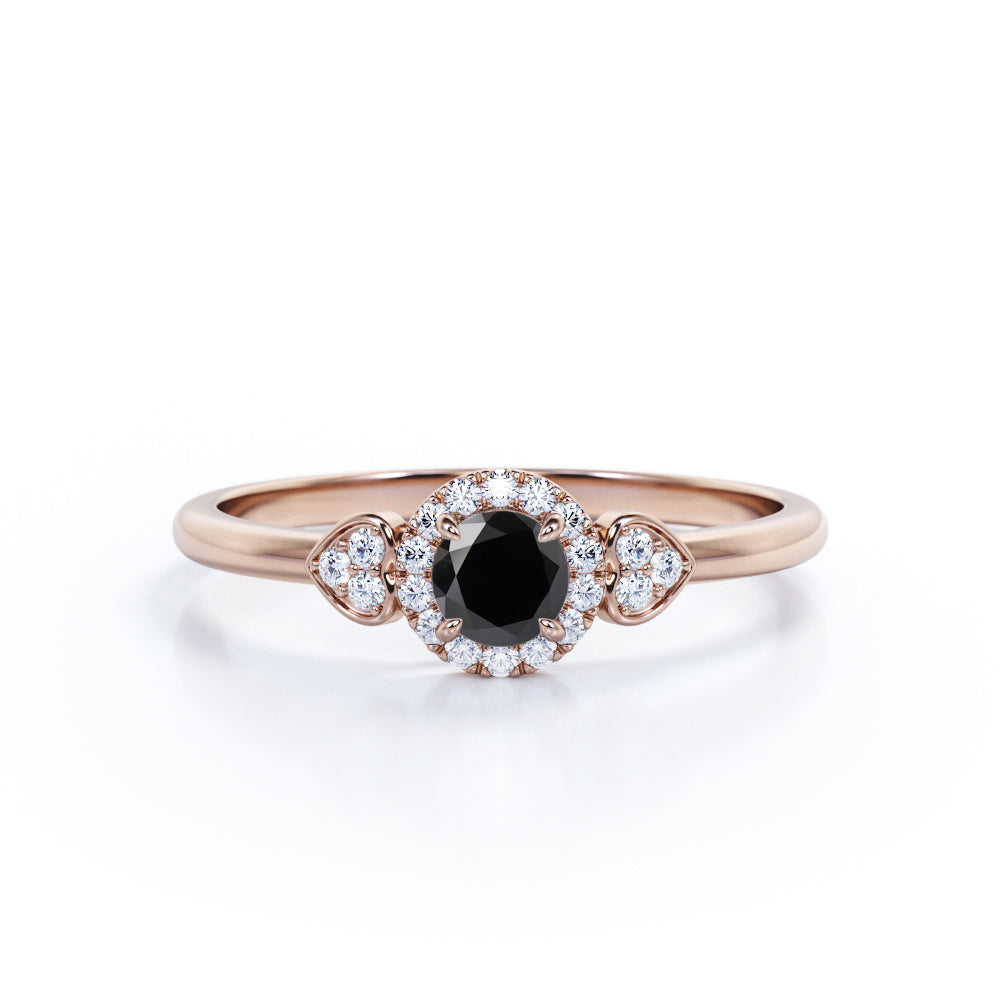 1.2 Carat Round Cut Lab Grown Black Diamond Halo Engagement Ring In White Gold