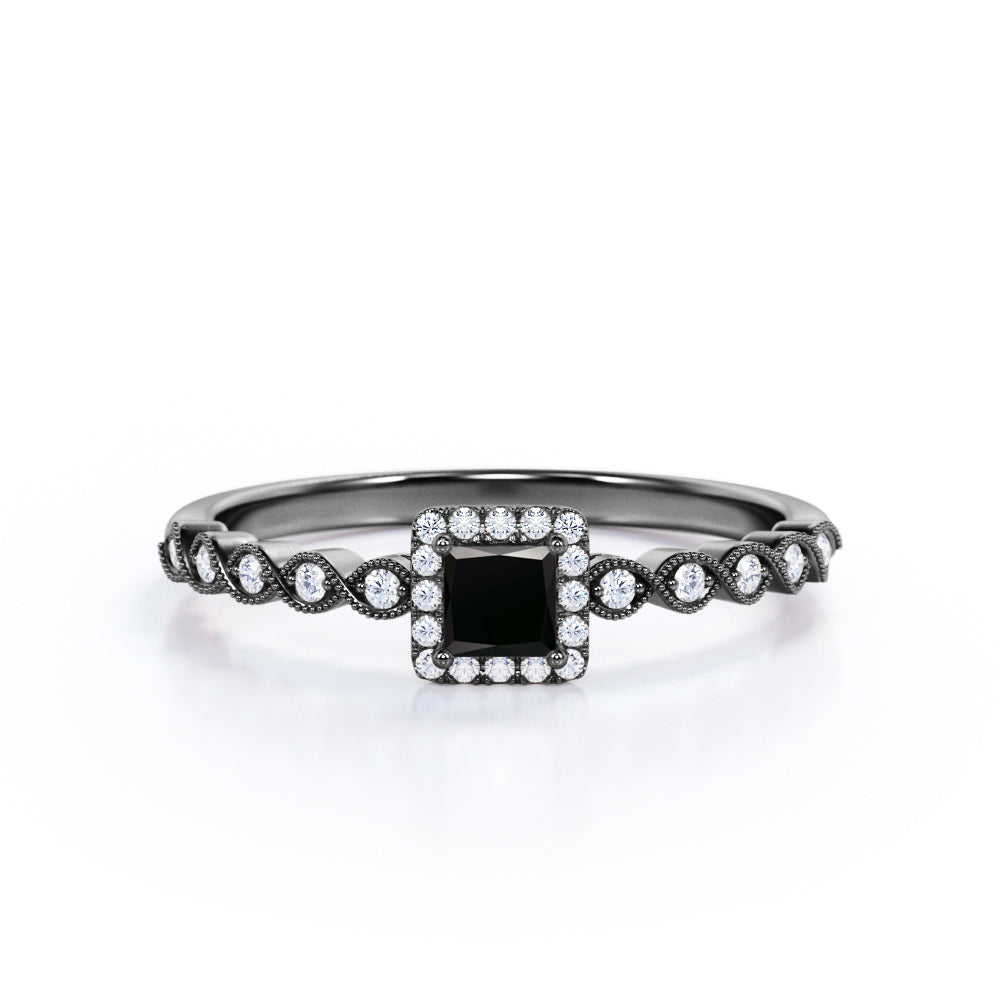 1.25 Carat Princess Cut Lab Grown Black Diamond Modern Art Deco Engagement Ring In White Gold