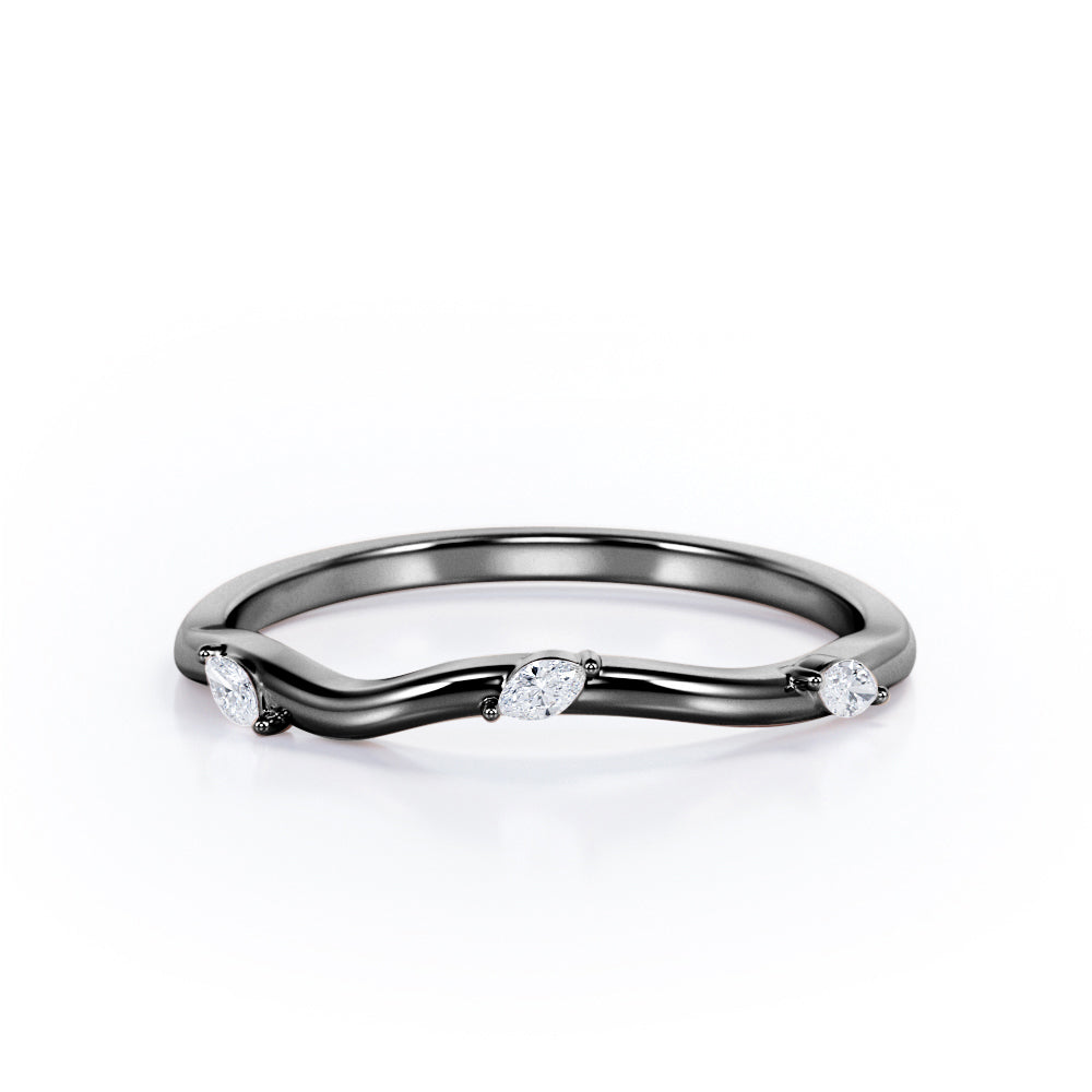 Trilogy - 0.05 TCW Marquise Cut Diamond - Curved Wedding Band in White Gold