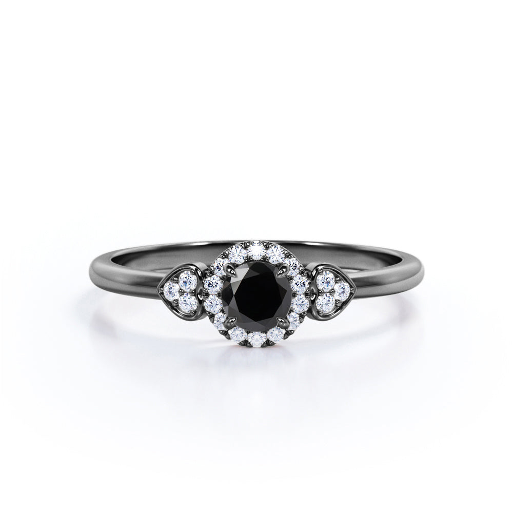 1.2 Carat Round Cut Lab Grown Black Diamond Halo Engagement Ring In White Gold