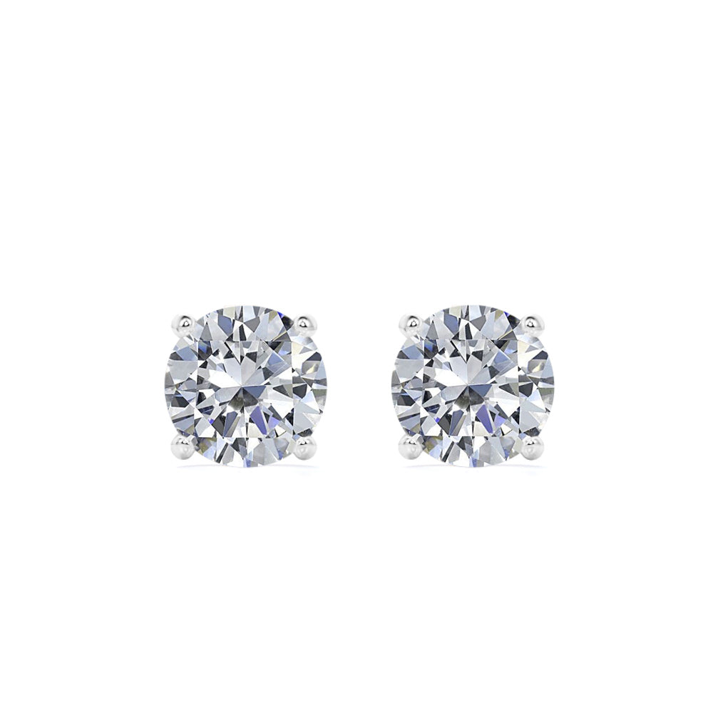 2 Carat Round Moissanite Adult Stud Earrings In 18K White Gold over Silver, Female