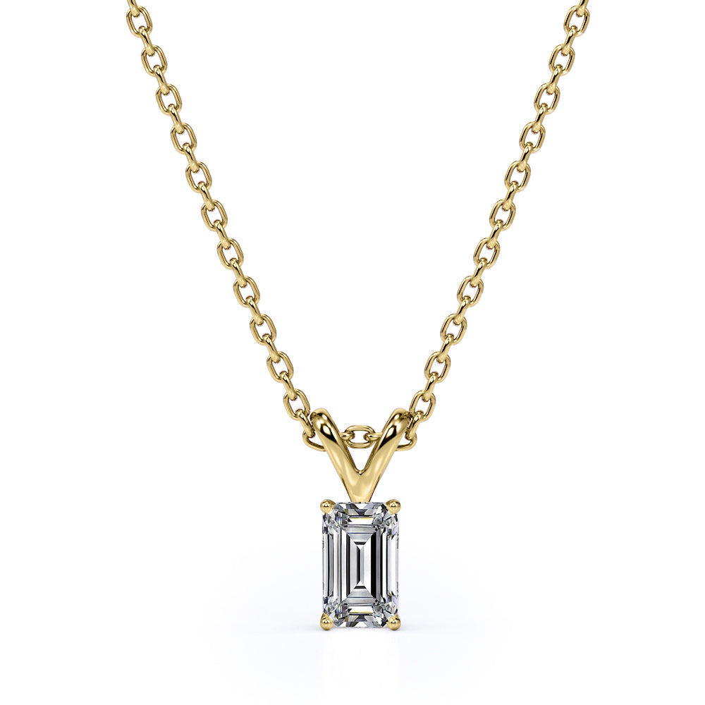 0.5 Carat Emerald Cut Diamond - Charming Pendant Necklace - 18K Rose Gold Plating Over Silver