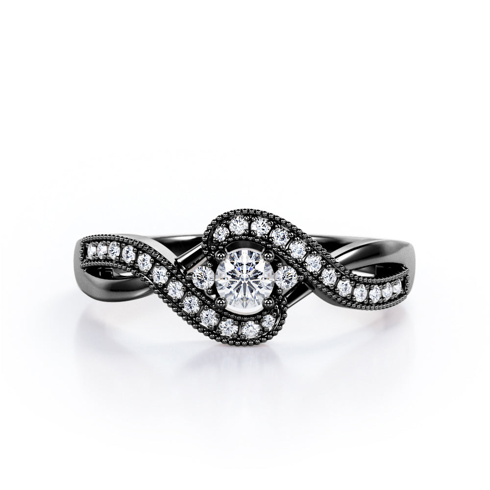 Art-Deco Infinity Tension 0.45 TCW Round-Shaped Diamond 3-Stone Pave Engagement Ring in White Gold