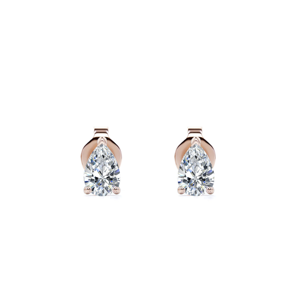 0.5 Carat Pear Cut Diamond Minimalist Solitaire Stud Earrings In 18K Rose Gold Plating Over Silver