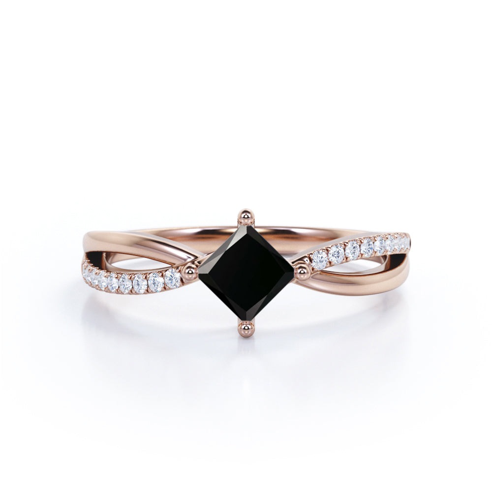 1 carat princess cut Black Diamond infinity engagement ring in white gold