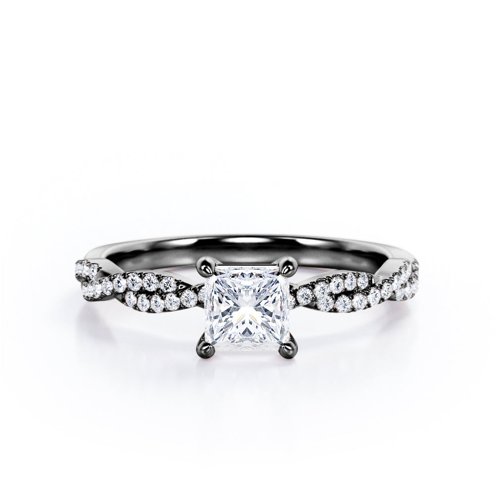 Pave-Accented Infinity 0.40 TCW Princess Cut Diamond 4-Prong Engagement Ring in White Gold