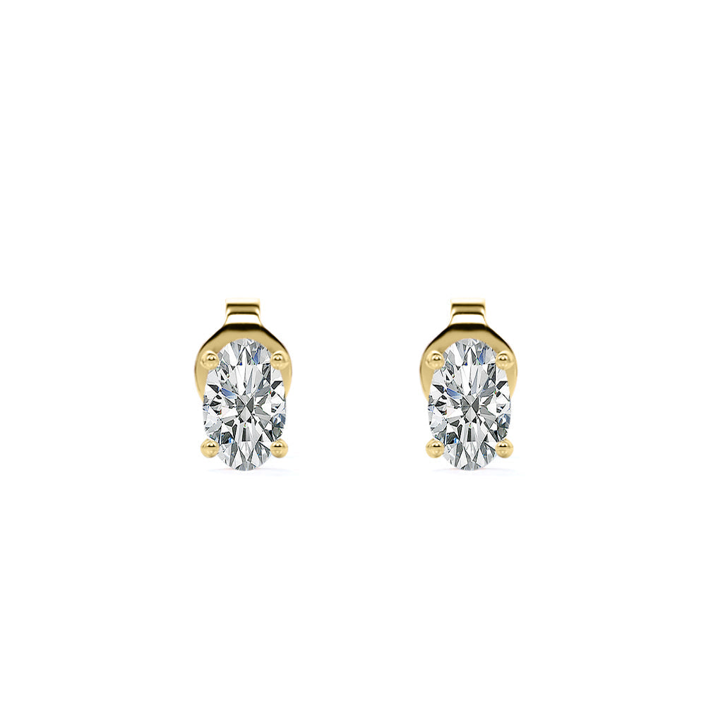 0.20 Carat Ovate Diamond - 4 Prong Solitaire Stud Earrings - 18K White Gold Plating Over Silver