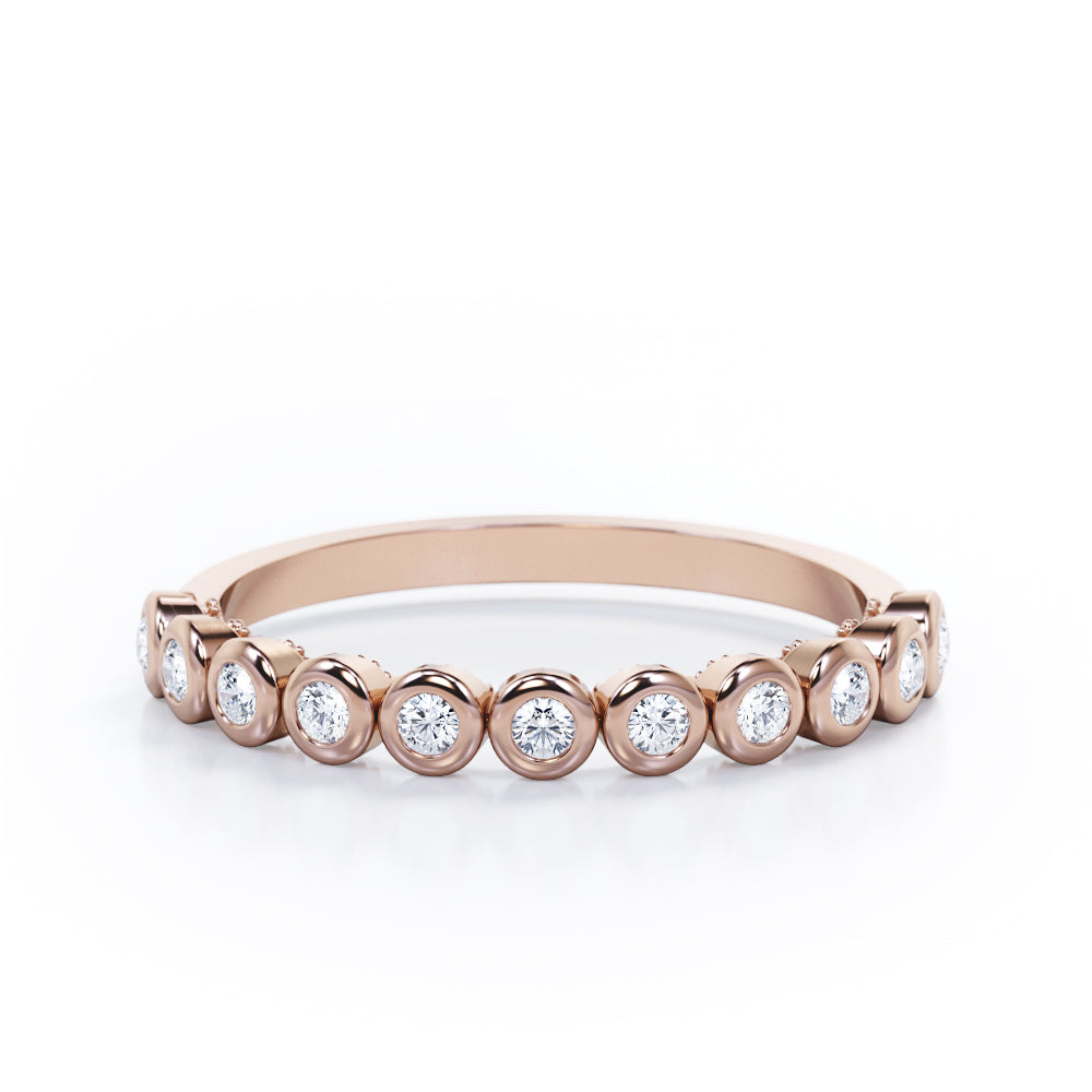 Multi-Bezel Set - 0.15 TCW Round Shaped Diamond - Semi Eternity Stackable Ring - 10K White Gold