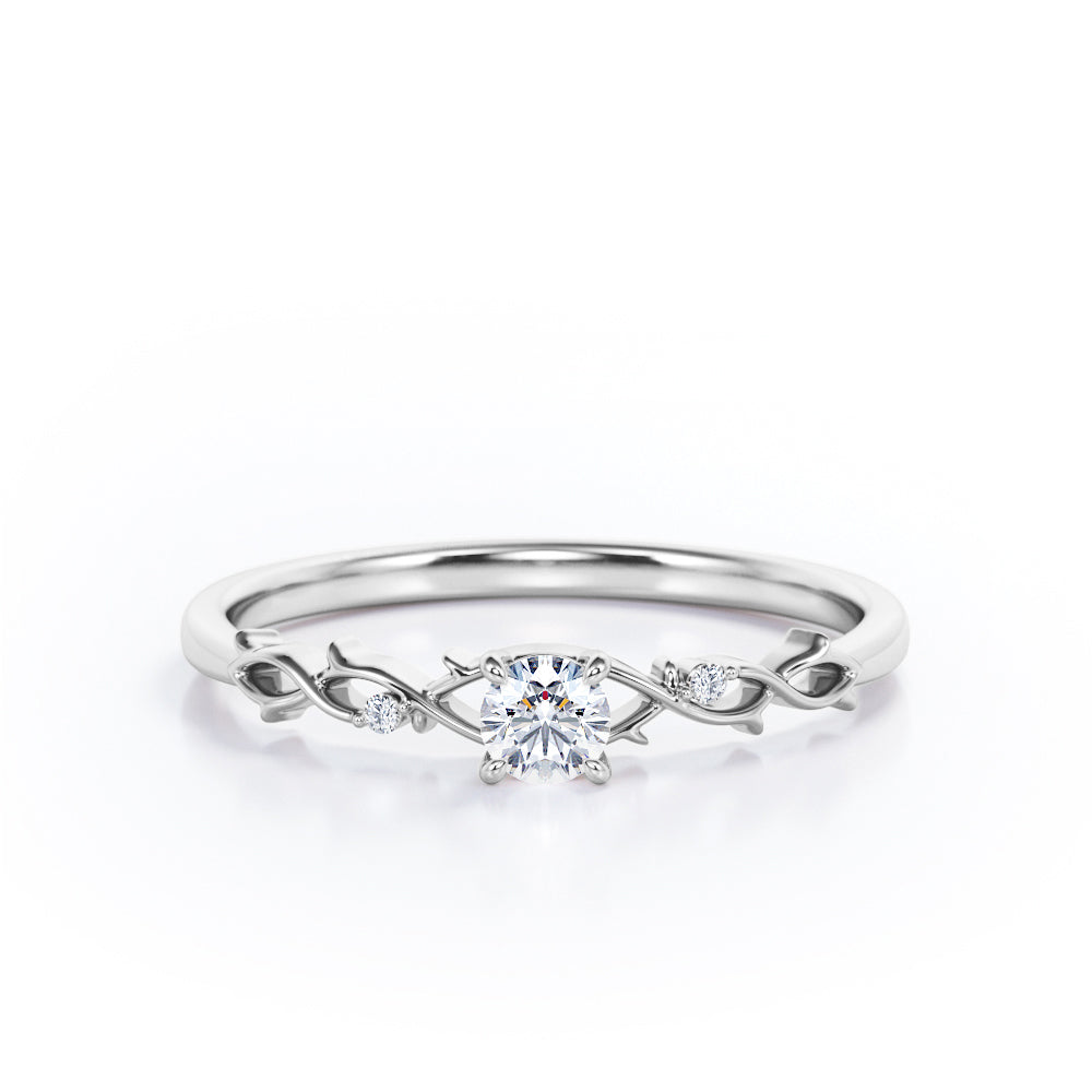 Twisted Thorn - 0.3 TCW Round Cut Diamond - 4 Prong Engagement Ring - White Gold