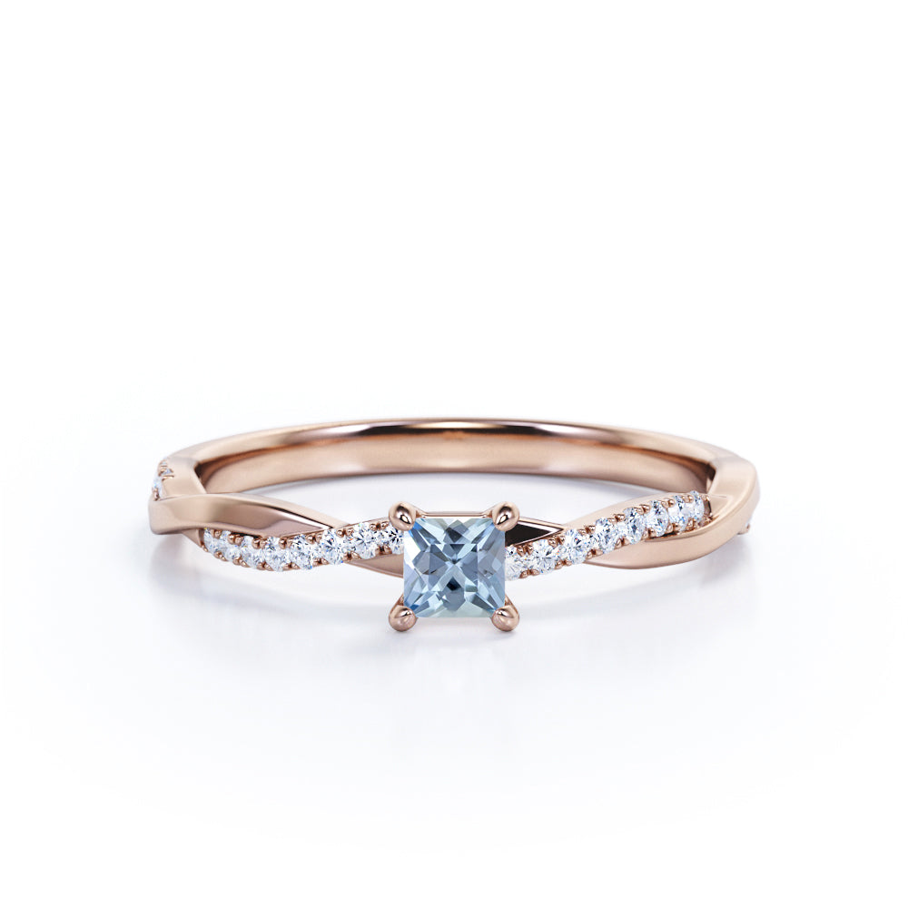 Twisted 1.10 Carat Princess Cut Aquamarine And Diamond Infinity Engagement Ring In White Gold