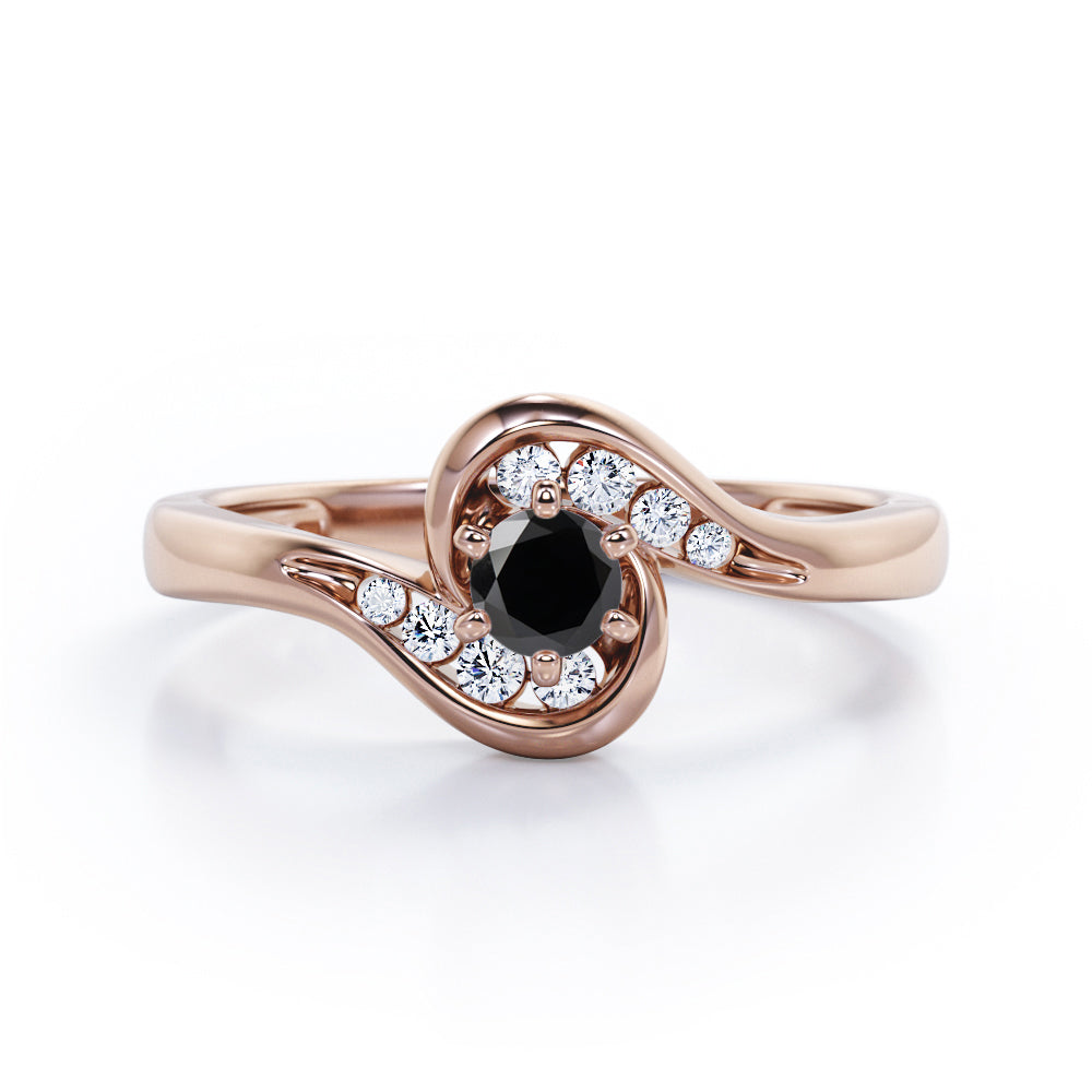 Whirly Gemstone 0.55 carat Round Black Diamond Artistic Engagement Ring in White Gold