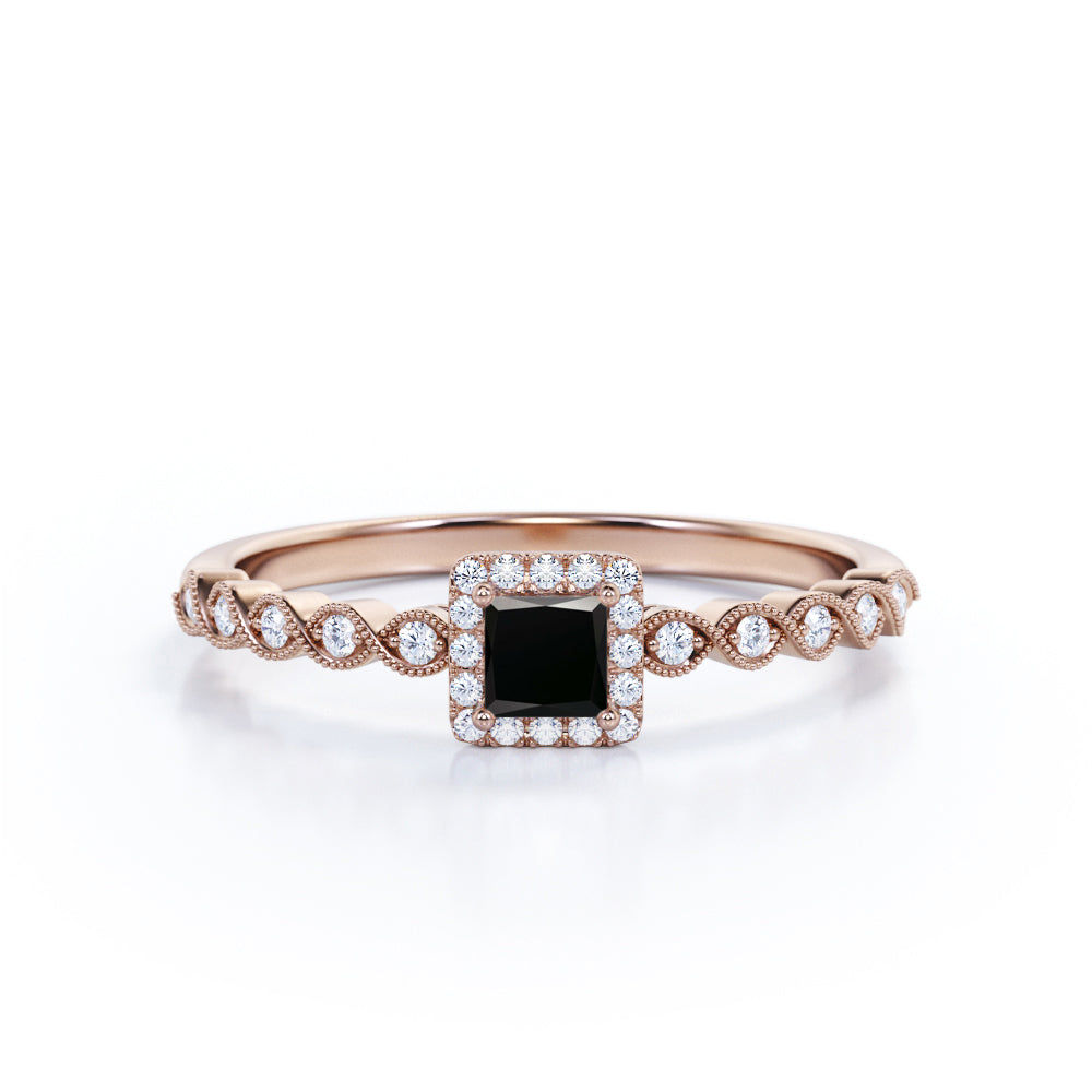 1.25 Carat Princess Cut Lab Grown Black Diamond Modern Art Deco Engagement Ring In White Gold