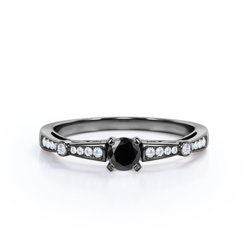 1.15 Carat Round Cut Lab Grown Black Diamond 4 Prong Engagement Ring In White Gold