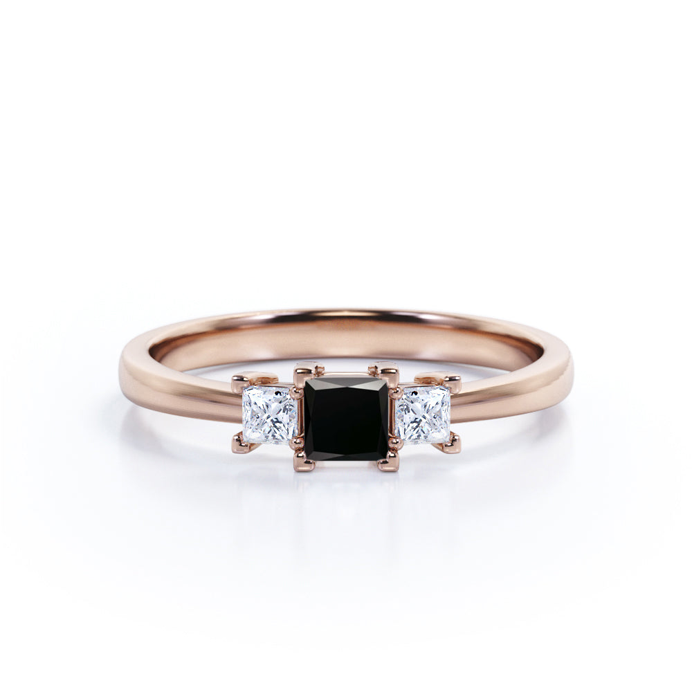 1.15 Carat Princess Cut Lab Grown Black Diamond Three Stone Engagement Ring In White Gold