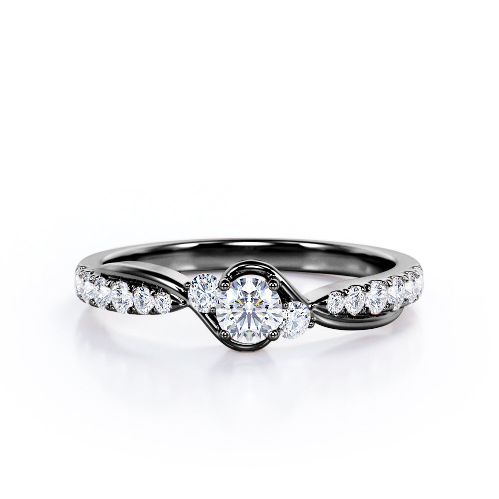 Triple Stone 0.40 TCW Round Brilliant Cut Diamond Pave-Accented Tension Engagement Ring in White Gold