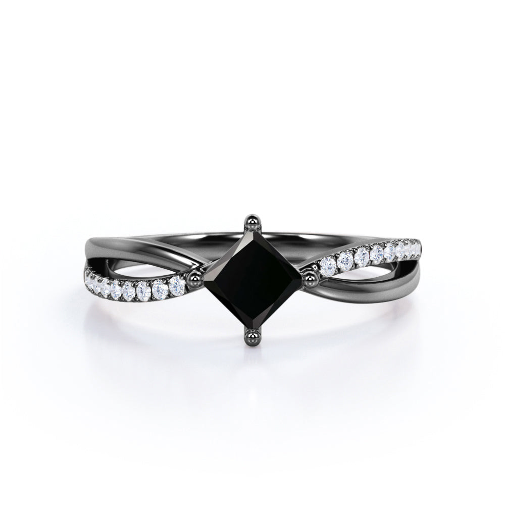 1 carat princess cut Black Diamond infinity engagement ring in white gold