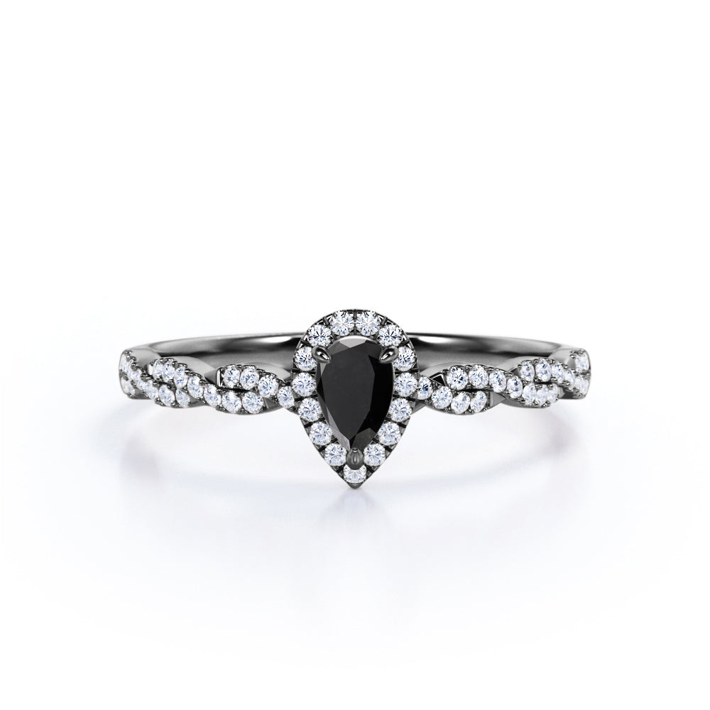 1.57 Carat Pear Cut Lab Grown Black Diamond Infinity Engagement Ring In White Gold For Her