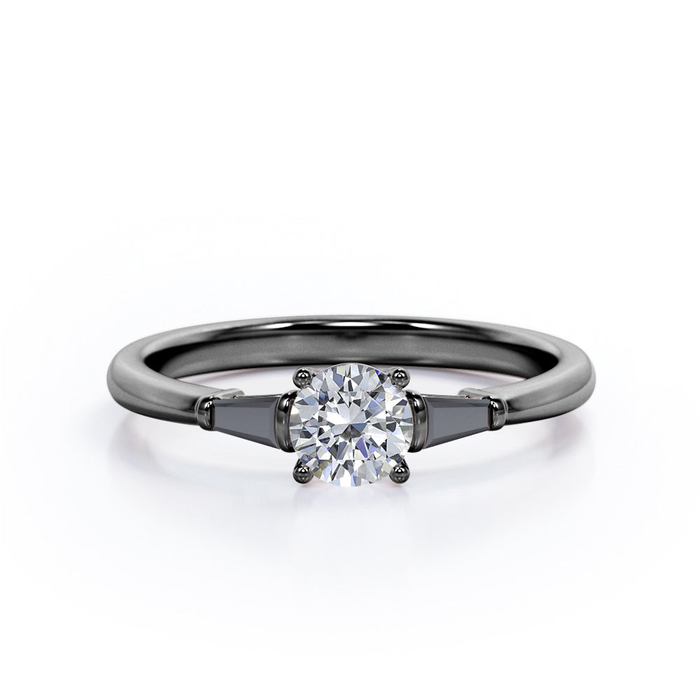 Past Present Future - 1.15 TCW Round Brilliant Cut Moissanite with Lab Created Black Diamond - Minimalist Engagement Ring in White Gold