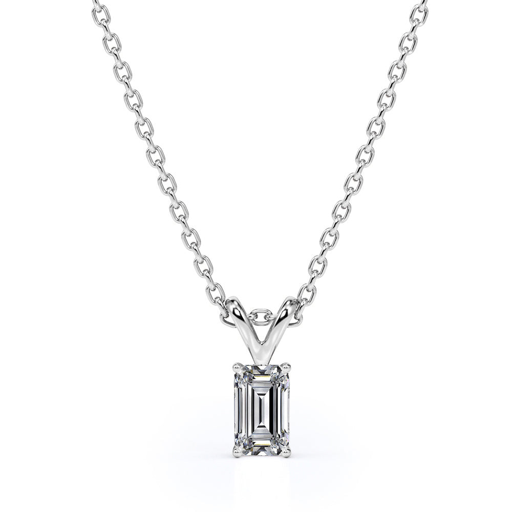 0.58 Carat Emerald Cut Diamond - Charming Pendant Necklace - 18K Rose Gold Plating Over Silver