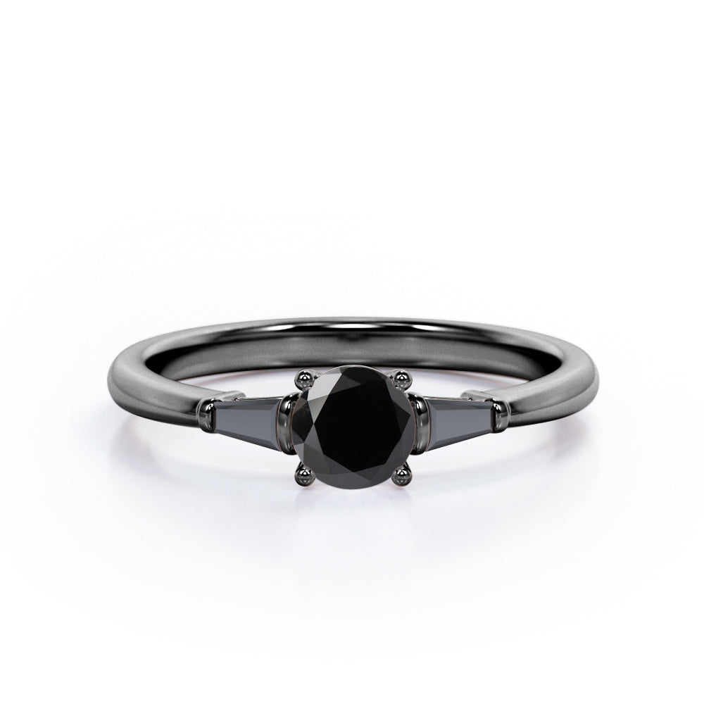 Past Present Future - 1.15 TCW Round Brilliant Cut Lab Created Black Diamond - Minimalist Engagement Ring in White Gold